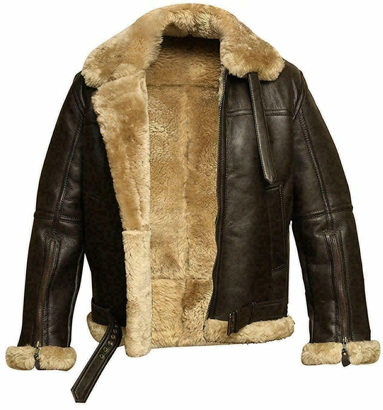 🎁Weihnachten heißer Verkauf🎁 Herren RAF Aviator Echtlederjacke Mantel Bomber B3 Schafspelz Pilot Fliegen