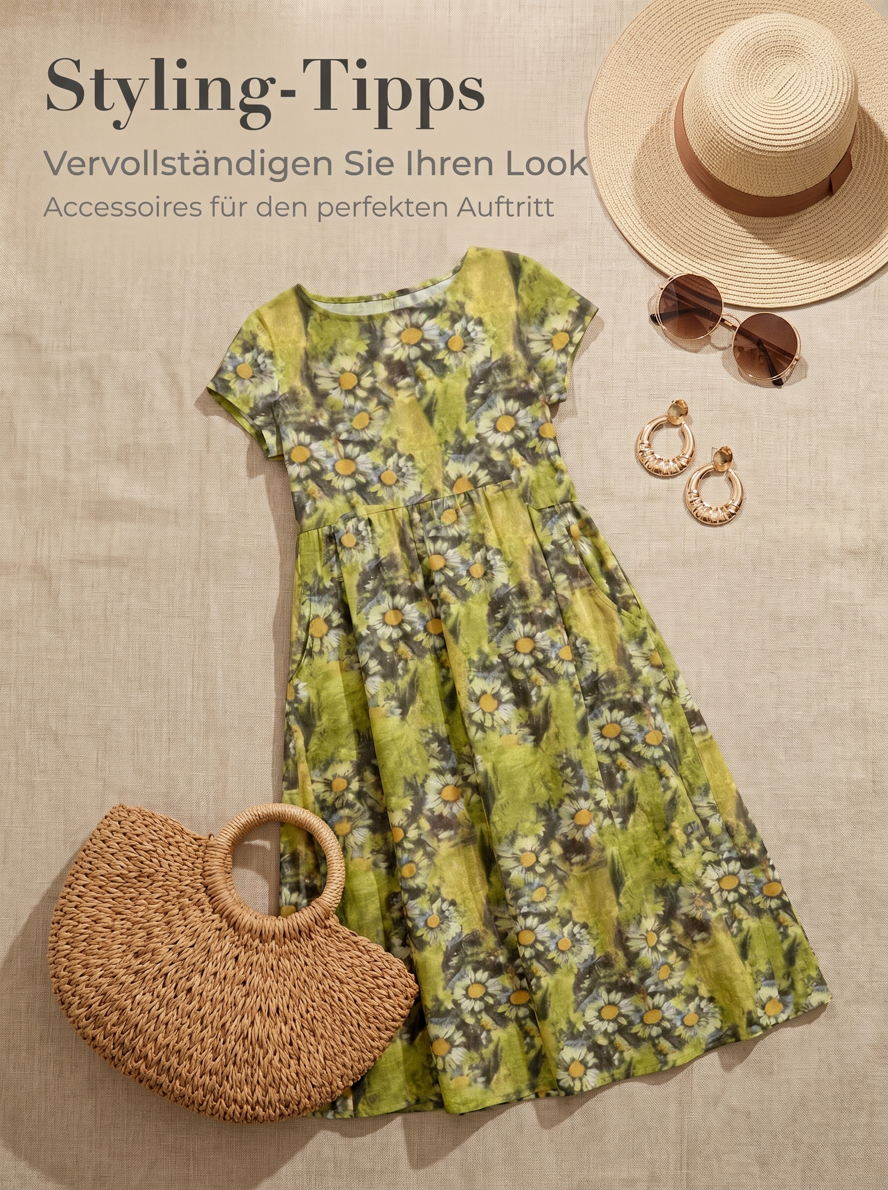 2026 Neues modisches, locker sitzendes, ärmelloses Sommerkleid aus Baumwolle mit Rundhalsausschnitt und Print für Damen
