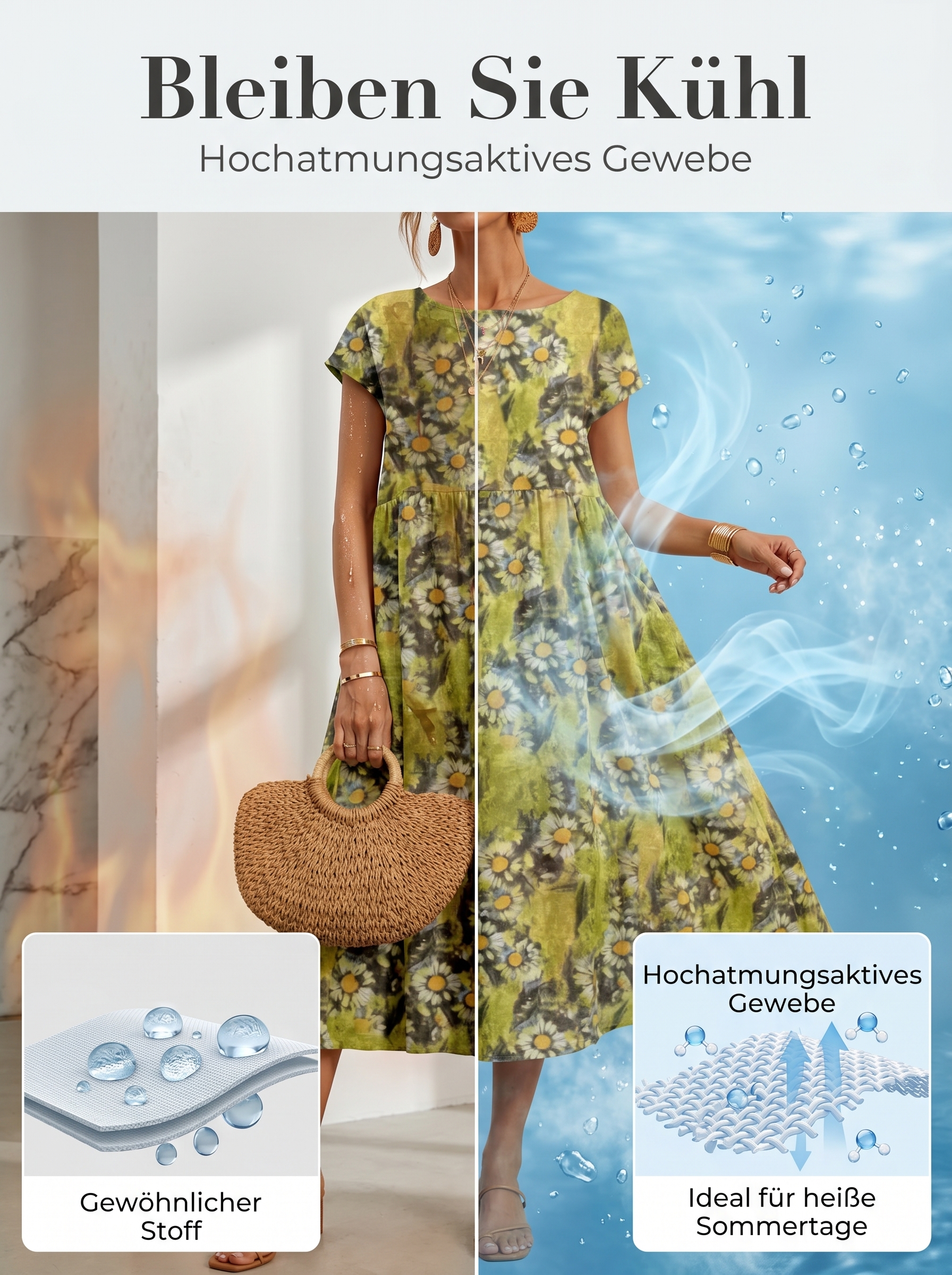 2026 Neues modisches, locker sitzendes, ärmelloses Sommerkleid aus Baumwolle mit Rundhalsausschnitt und Print für Damen