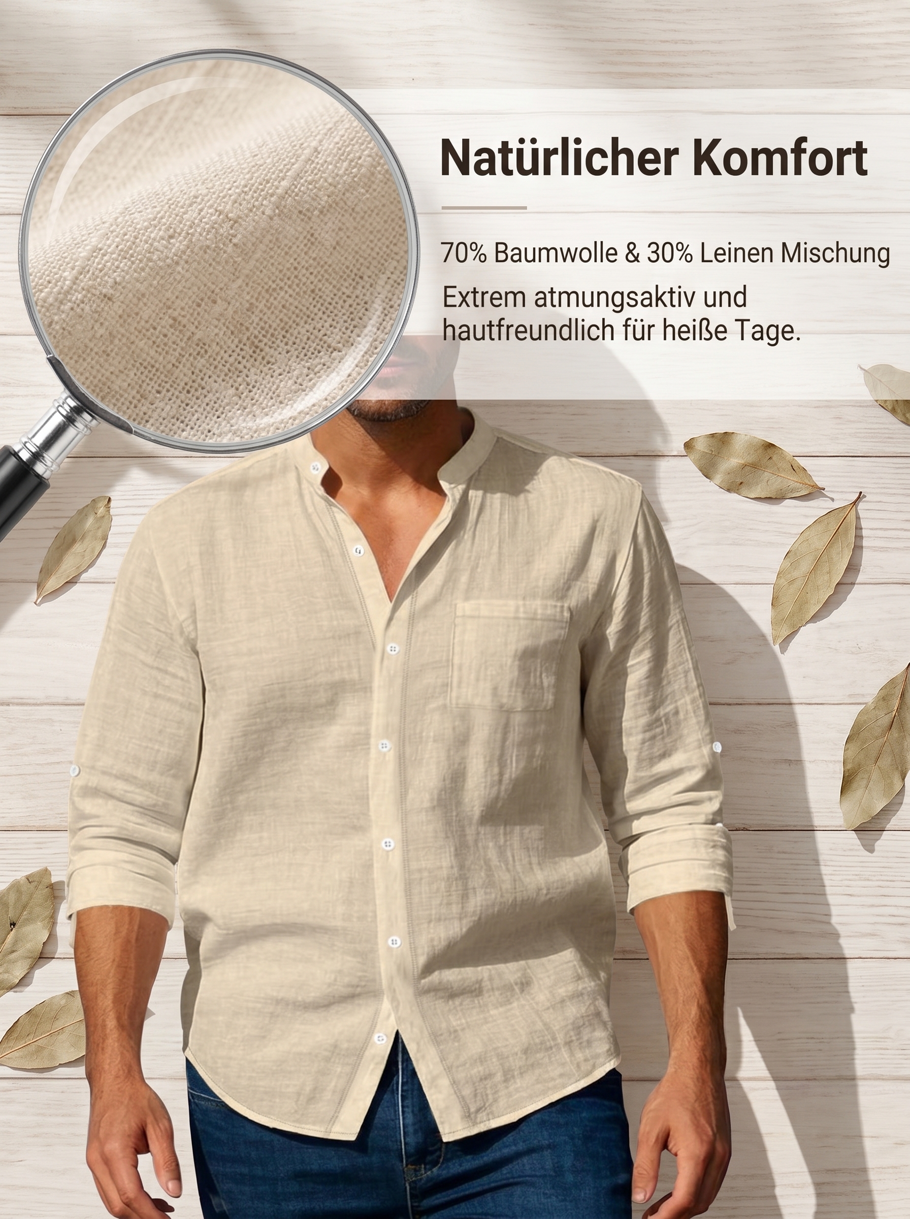 Neuheit 2026: Atmungsaktives Freizeithemd mit Stehkragen und Taschen