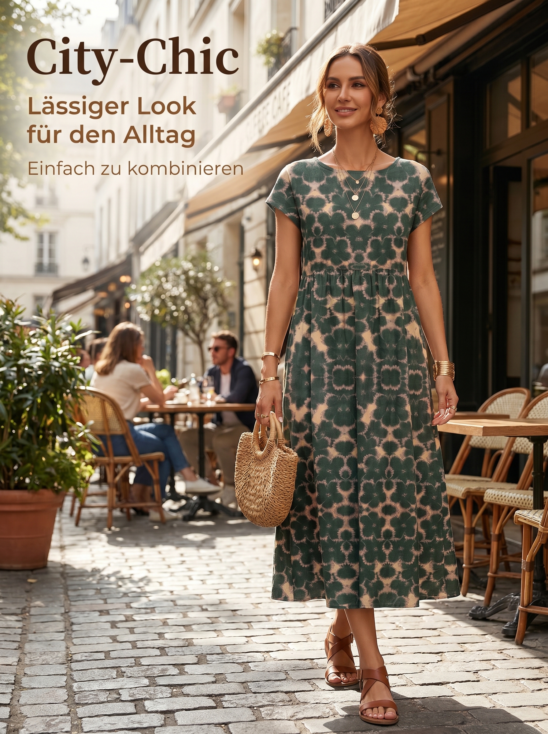 2026 Neues modisches, locker sitzendes, ärmelloses Sommerkleid aus Baumwolle mit Rundhalsausschnitt und Print für Damen
