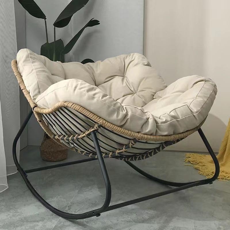Chaise à bascule papasan en rotin et osier avec structure en alliage, fauteuil œuf inclinable ergonomique pour intérieur et extérieur, design moderne-Luxemybase