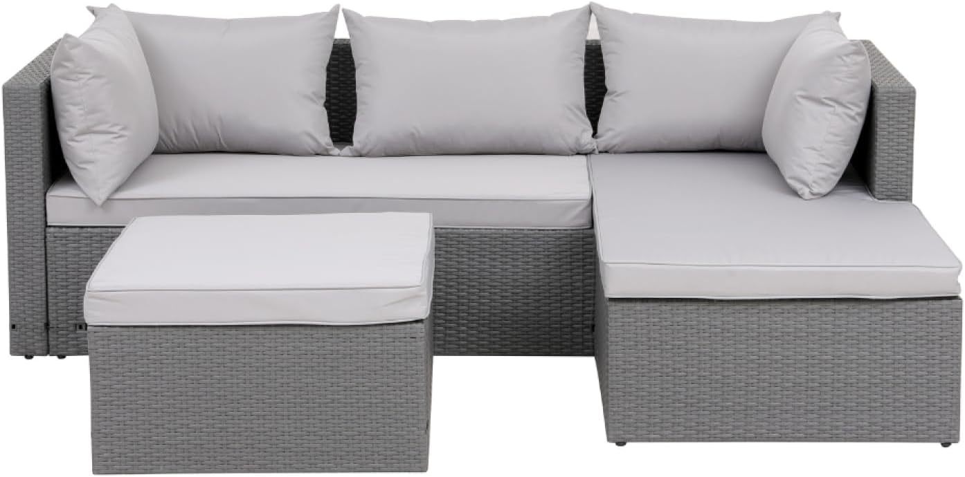 CONCEPT USINE Salon de Jardin LECCI 4 Places en Résine Tressée Gris et Gris Clair, Canapé d’Angle Réversible avec Pouf, 202 x 69 x 63 cm, 330 kg max, 43 kg, Assemblage requis-Luxemybase