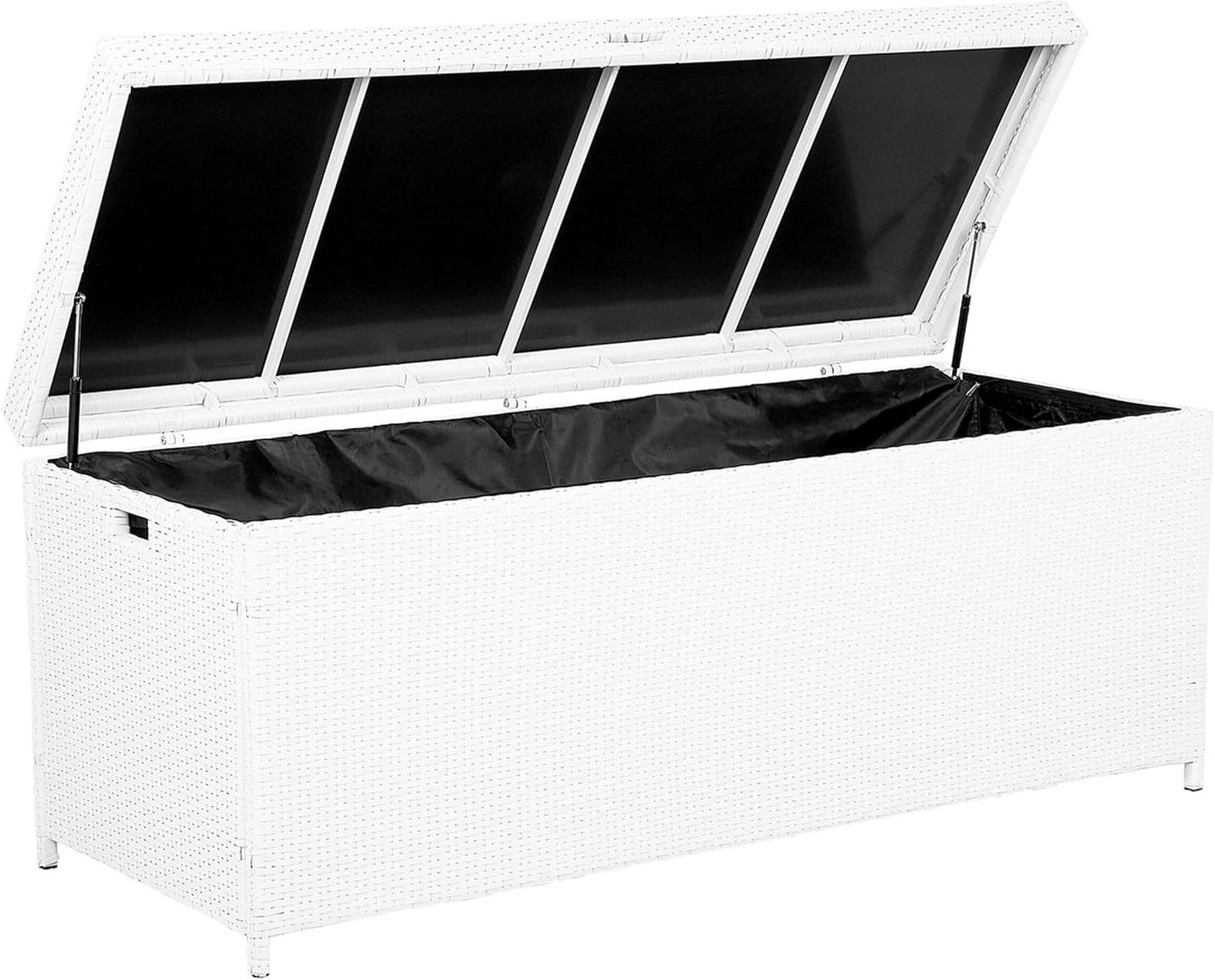 Beliani Coffre de Rangement Extérieur 158 x 63 x 66 cm en Polyrotin Blanc avec Cadre en Aluminium Durable et Décoratif pour Accessoires de Jardin et Coussins-Luxemybase