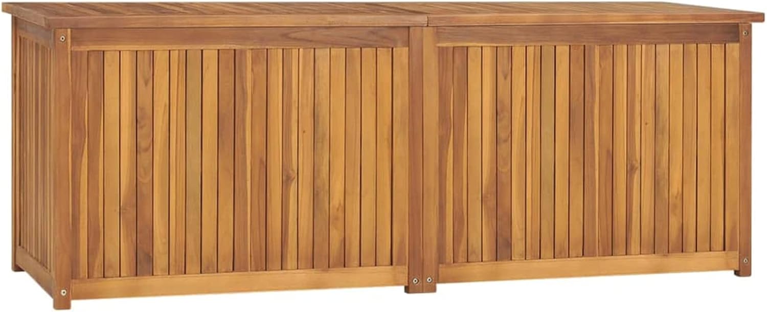 Yolola Coffre de Rangement Extérieur 150 x 50 x 55 cm en Bois Massif Teck Rectangulaire Rustique avec Roues Étanche pour Jardin-Luxemybase