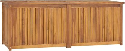Yolola Coffre de Rangement Extérieur 150 x 50 x 55 cm en Bois Massif Teck Rectangulaire Rustique avec Roues Étanche pour Jardin-Luxemybase