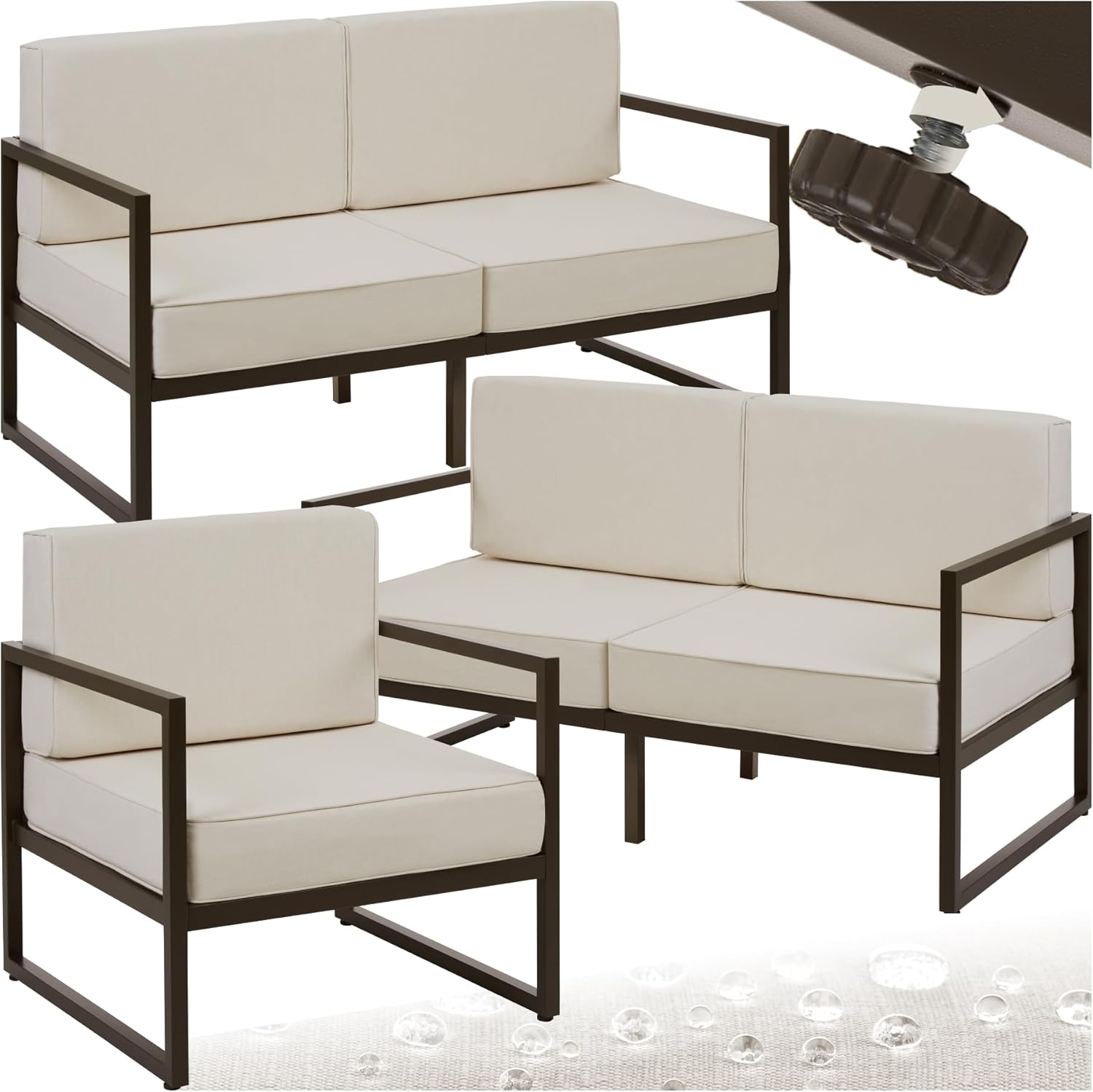 TecTake Salon de Jardin Extérieur 5 Places – 2 Canapés 2 Places, 1 Fauteuil, Coussins Épais Inclus, Cadre en Acier Laqué Époxy, 142 x 78 x 85 cm, 63,3 kg, Assemblage Requis-Luxemybase