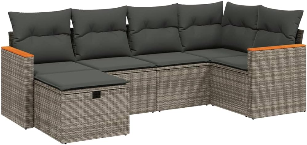 vidaXL Salon de Jardin 6 Pièces avec Coussins, Résine Tressée Gris, Ensemble de Canapés de Terrasse, 49,6 kg, Style Extérieur-Luxemybase