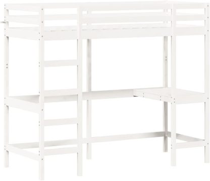 vidaXL Lit Superposé Mezzanine 80 x 200 cm Blanc en Bois de Pin Massif avec Bureau Intégré et Sommier à Lattes, Style Moderne-Luxemybase