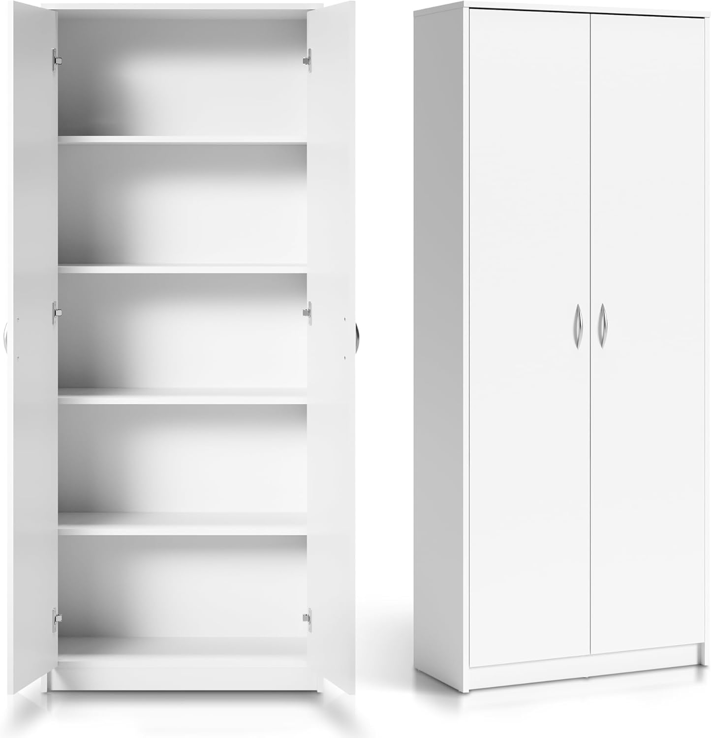 Home Collective Armoire polyvalente blanche 74 x 35 x 180 cm en MDF avec 4 étagères Porte dalle Montage au sol Rangement maison bureau-Luxemybase