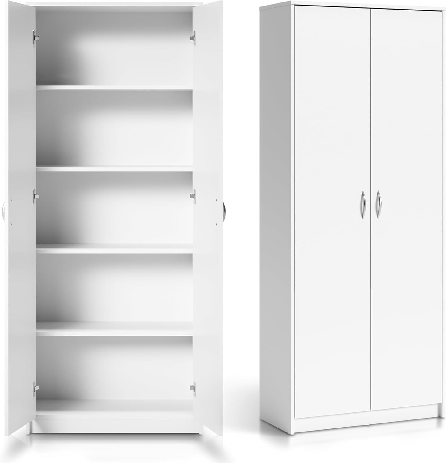 Home Collective Armoire polyvalente blanche 74 x 35 x 180 cm en MDF avec 4 étagères Porte dalle Montage au sol Rangement maison bureau-Luxemybase