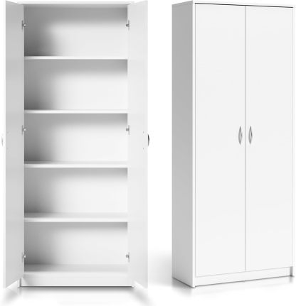 Home Collective Armoire polyvalente blanche 74 x 35 x 180 cm en MDF avec 4 étagères Porte dalle Montage au sol Rangement maison bureau-Luxemybase