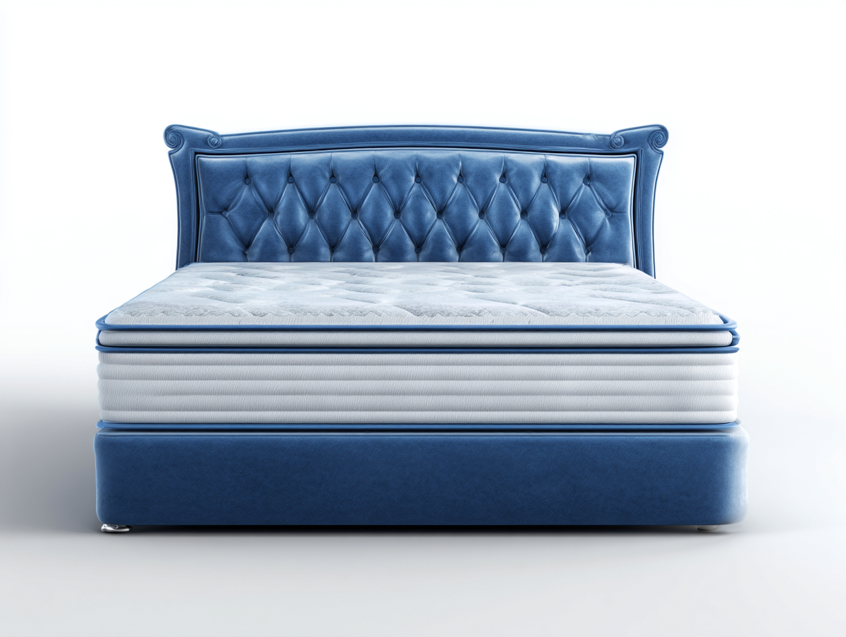 Lit double en tissu capitonné 200x180x120 cm - bleu - style classique pour chambre-Luxemybase