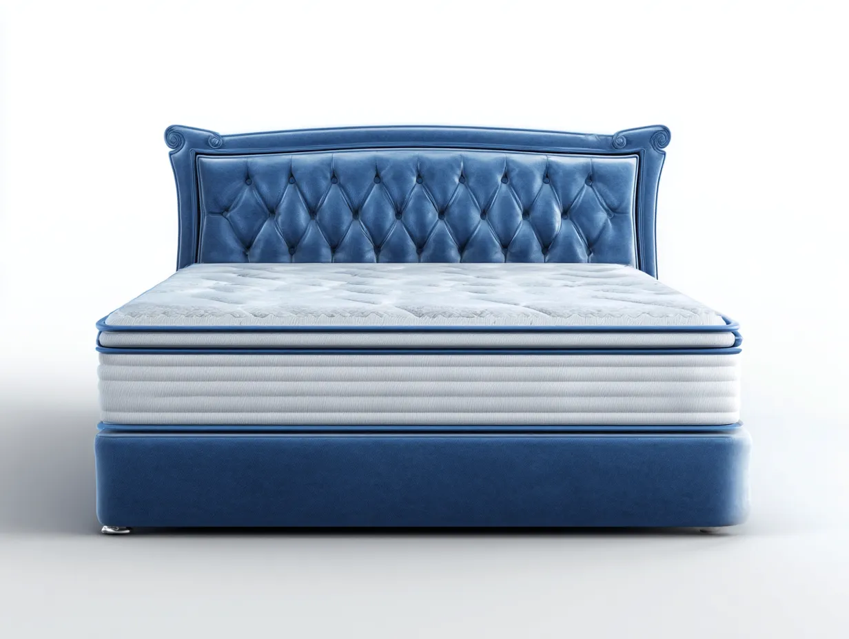 Lit double en tissu capitonné 200x180x120 cm - bleu - style classique pour chambre-Luxemybase