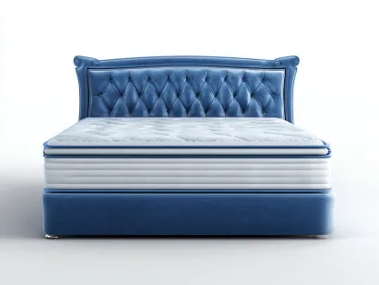 Lit double en tissu capitonné 200x180x120 cm - bleu - style classique pour chambre-Luxemybase