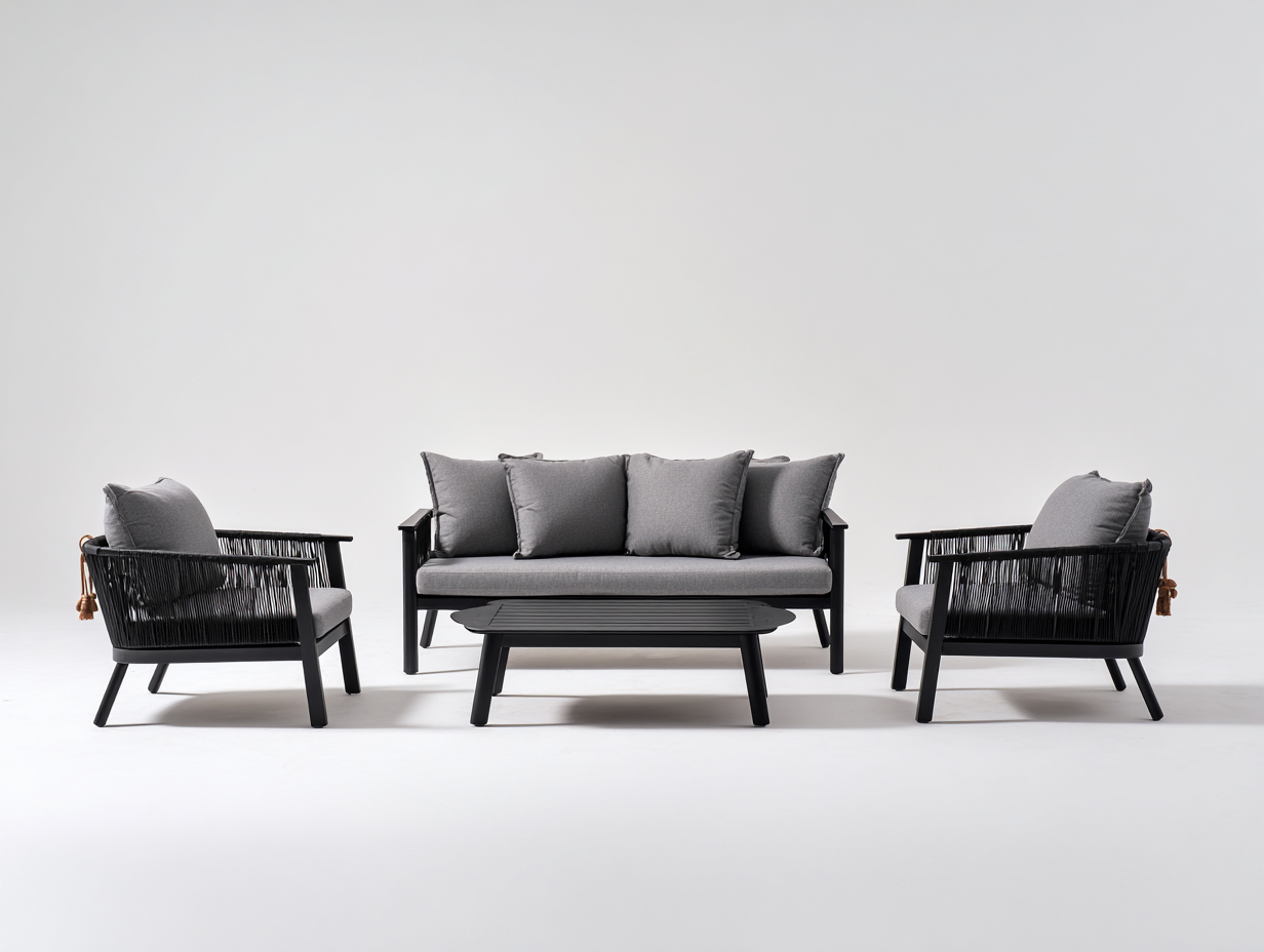 Canapé de jardin en corde 190x78x72 cm - Noir-Gris - Ensemble extérieur contemporain-Luxemybase