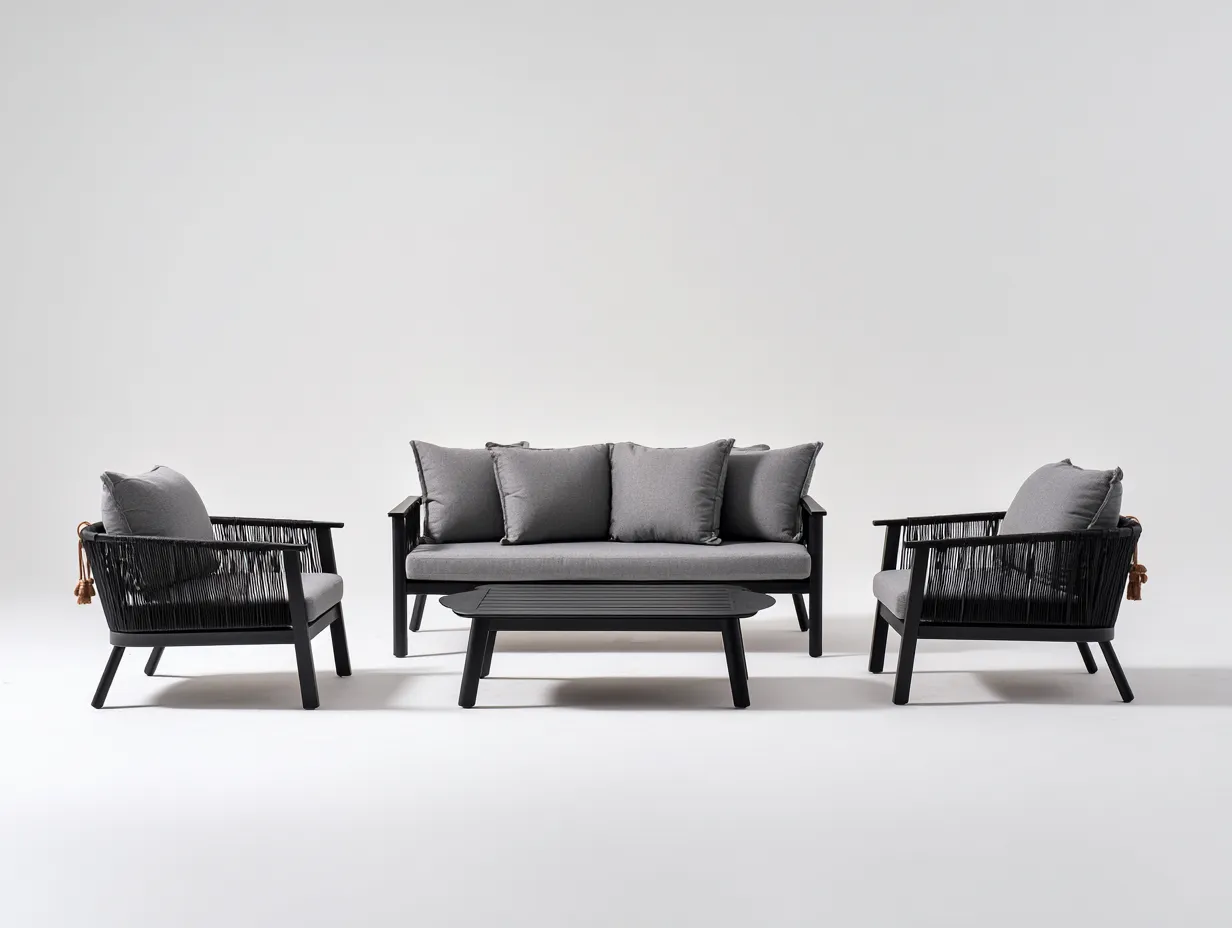 Canapé de jardin en corde 190x78x72 cm - Noir-Gris - Ensemble extérieur contemporain-Luxemybase