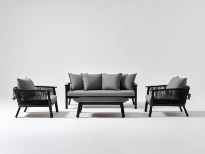 Canapé de jardin en corde 190x78x72 cm - Noir-Gris - Ensemble extérieur contemporain-Luxemybase