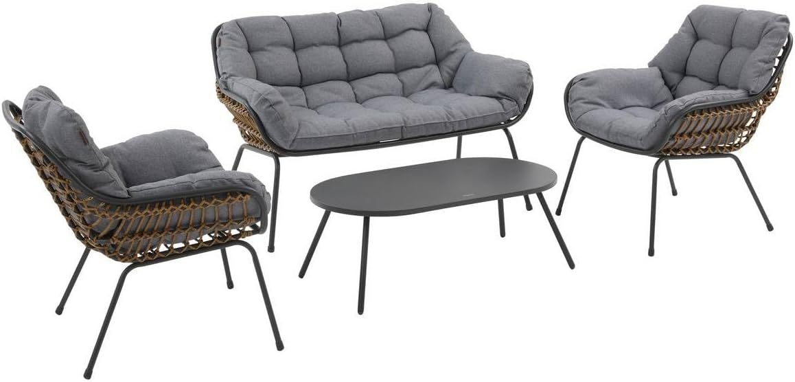 Hespéride Salon de Jardin Paopao 4 Places Gris Graphite – 2 Fauteuils, 1 Canapé et 1 Table Basse, Structure Anti-Rouille, Coussins Confortables, 31 kg, Style Tendance-Luxemybase