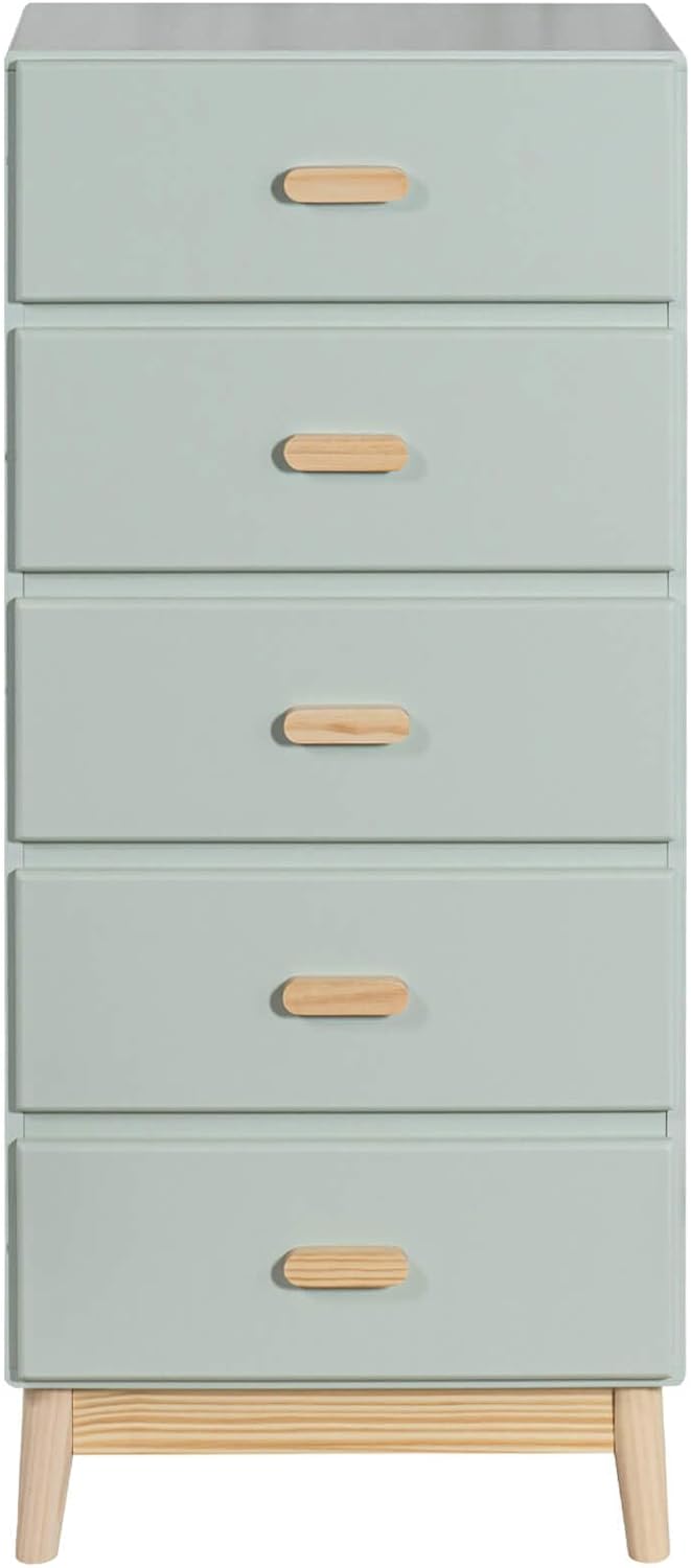 Rebecca Mobili Commode Enfant RE6982 115 x 50 x 40 cm Vert Eau et Marron, 5 Tiroirs, Style Scandinave en Pin MDF Mélaminé, Finition Laquée-Luxemybase