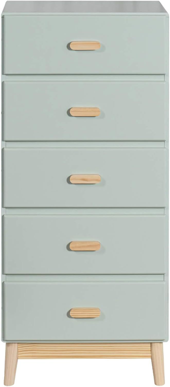 Rebecca Mobili Commode Enfant RE6982 115 x 50 x 40 cm Vert Eau et Marron, 5 Tiroirs, Style Scandinave en Pin MDF Mélaminé, Finition Laquée-Luxemybase