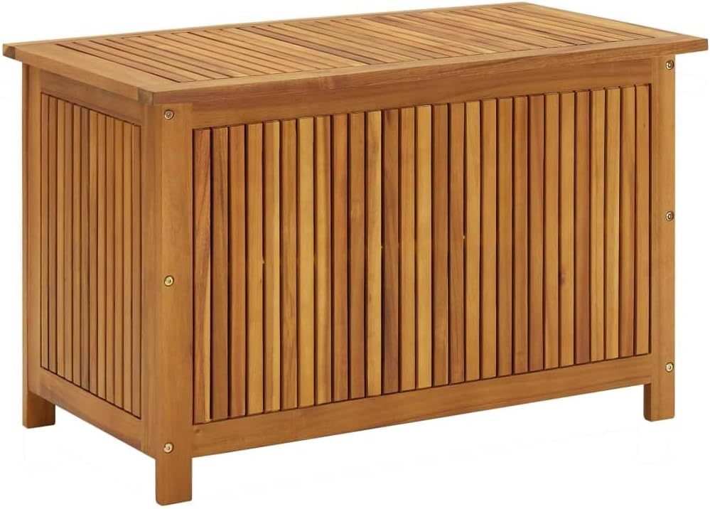 Makastle Coffre de Rangement Extérieur 90 x 50 x 58 cm en Bois d’Acacia Massif Brun Rectangulaire Étanche pour Jardin et Patio-Luxemybase
