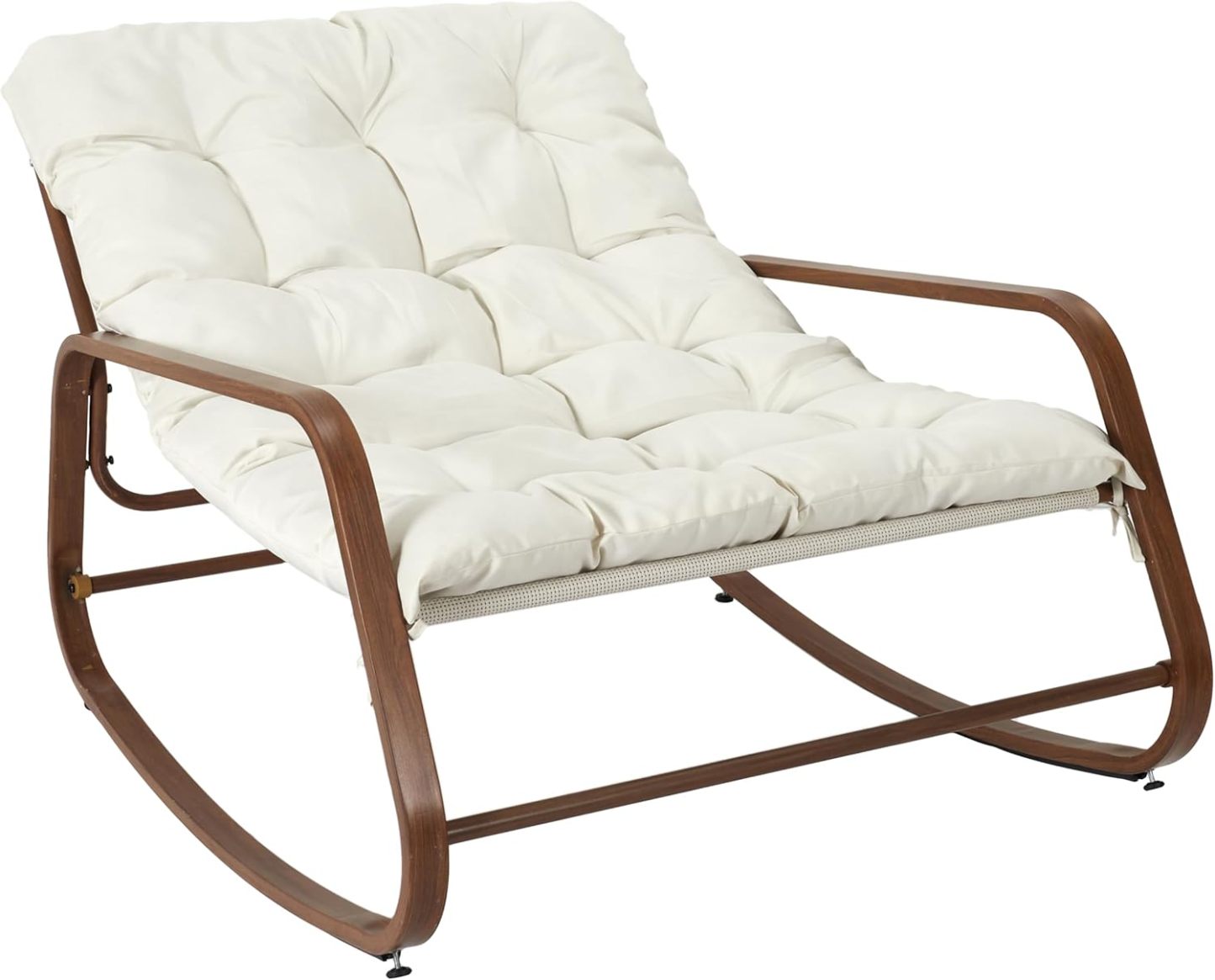 HOME DECO FACTORY Fauteuil à bascule Miami 92x69x130 cm beige marron effet bois, rocking chair extérieur avec dossier plein, design naturel-Luxemybase
