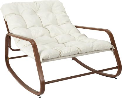 HOME DECO FACTORY Fauteuil à bascule Miami 92x69x130 cm beige marron effet bois, rocking chair extérieur avec dossier plein, design naturel-Luxemybase