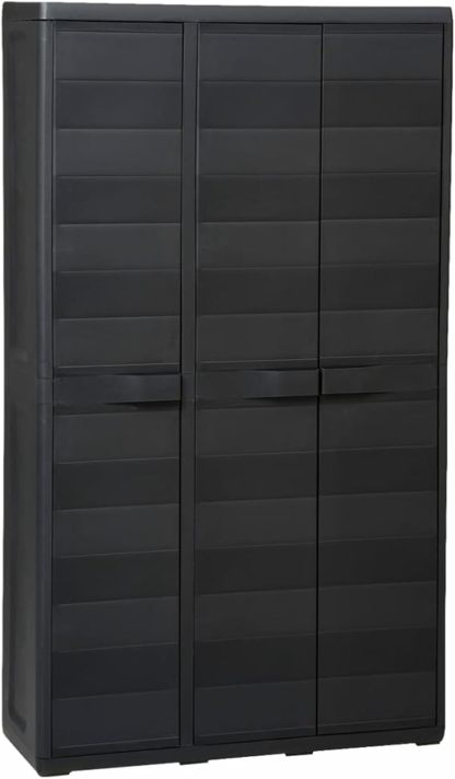 Rantry Armoire de rangement de jardin 97 x 38 x 171 cm Noir en polypropylène avec 4 étagères 3 portes Rectangulaire Montage au sol Coffre de terrasse extérieur-Luxemybase