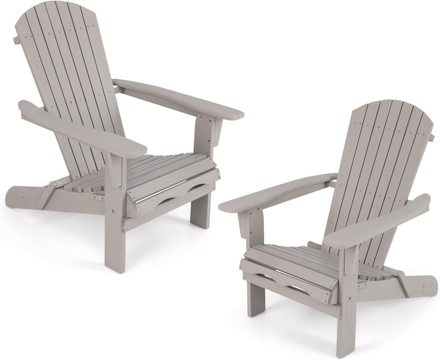 FANTASK Lot de 2 chaises Adirondack grises en bois de sapin avec dossier haut et accoudoirs larges, pliables, 89 x 71 x 94 cm-Luxemybase