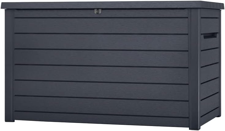 Keter Coffre de rangement extérieur Ontario 870 L Graphite en résine 147 x 83 x 86 cm Imperméable Couvercle rabattable Contemporain Pour jouets-Luxemybase
