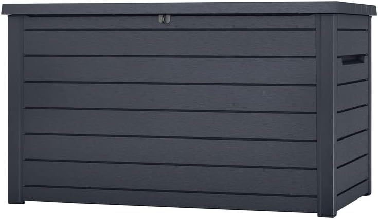 Keter Coffre de rangement extérieur Ontario 870 L Graphite en résine 147 x 83 x 86 cm Imperméable Couvercle rabattable Contemporain Pour jouets-Luxemybase