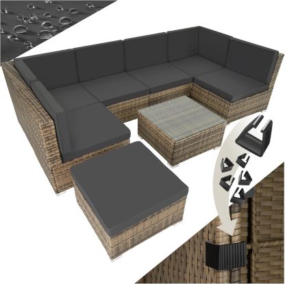 TecTake Salon de Jardin Modulable en Rotin Marron Naturel – 6 Fauteuils, 1 Tabouret Pouf et 1 Table, Lounge Confortable, 59,5 x 69,5 x 68 cm, Style Jardin, Assemblage Requis-Luxemybase