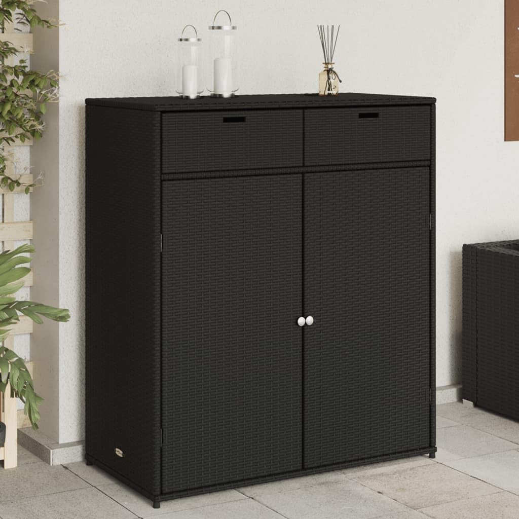 ShGaxin Armoire de rangement de jardin Noir 105 x 55 x 113 cm en rotin PE Portes magnétiques Structure robuste Montage au sol Meuble extérieur Rustique-Luxemybase