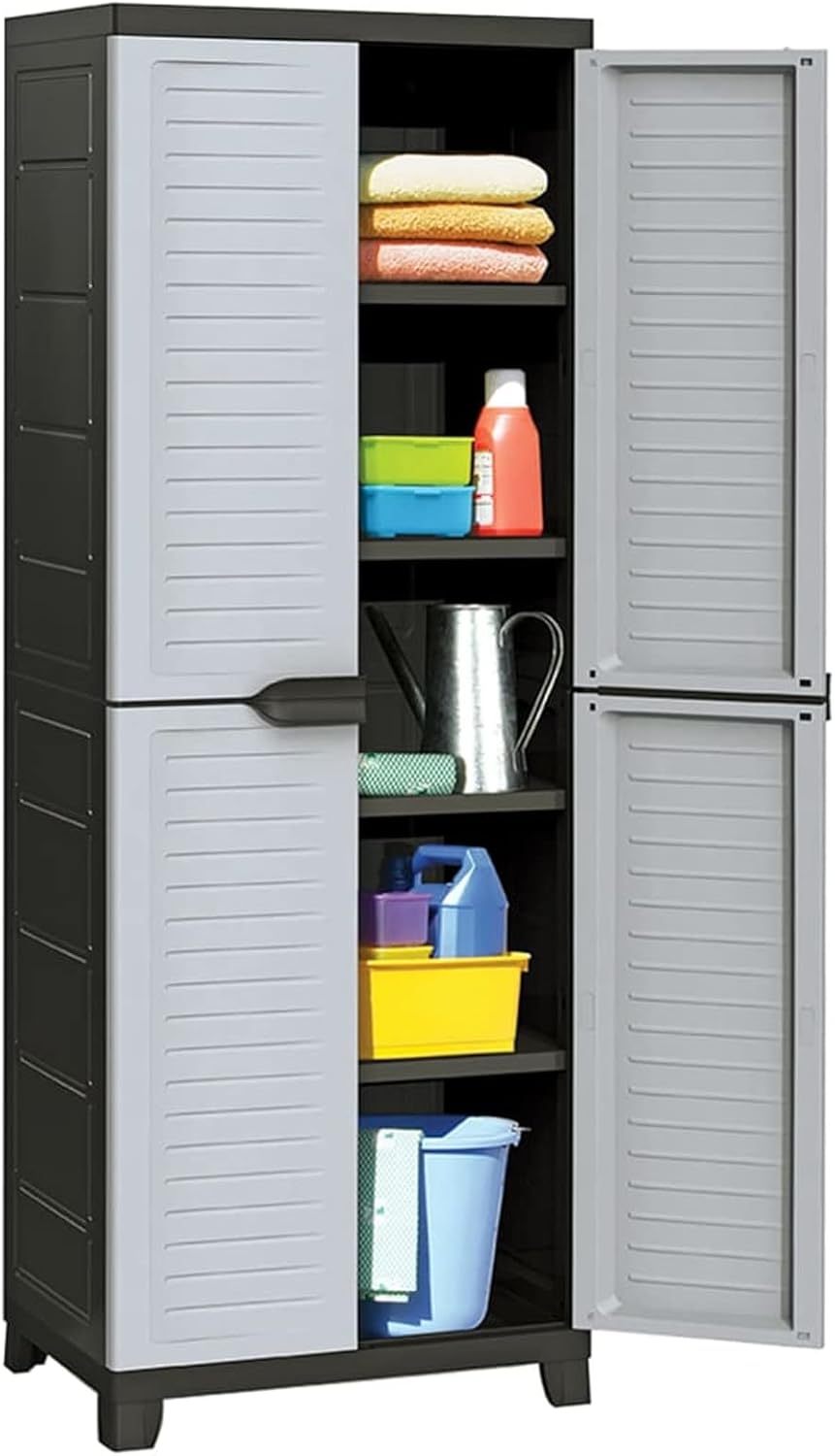 Homgoday Armoire en plastique 65 x 45 x 181 cm Rectangulaire Résistante à l’eau Montage au sol Base à jambes Porte obturateur Finition laquée Sans assemblage-Luxemybase