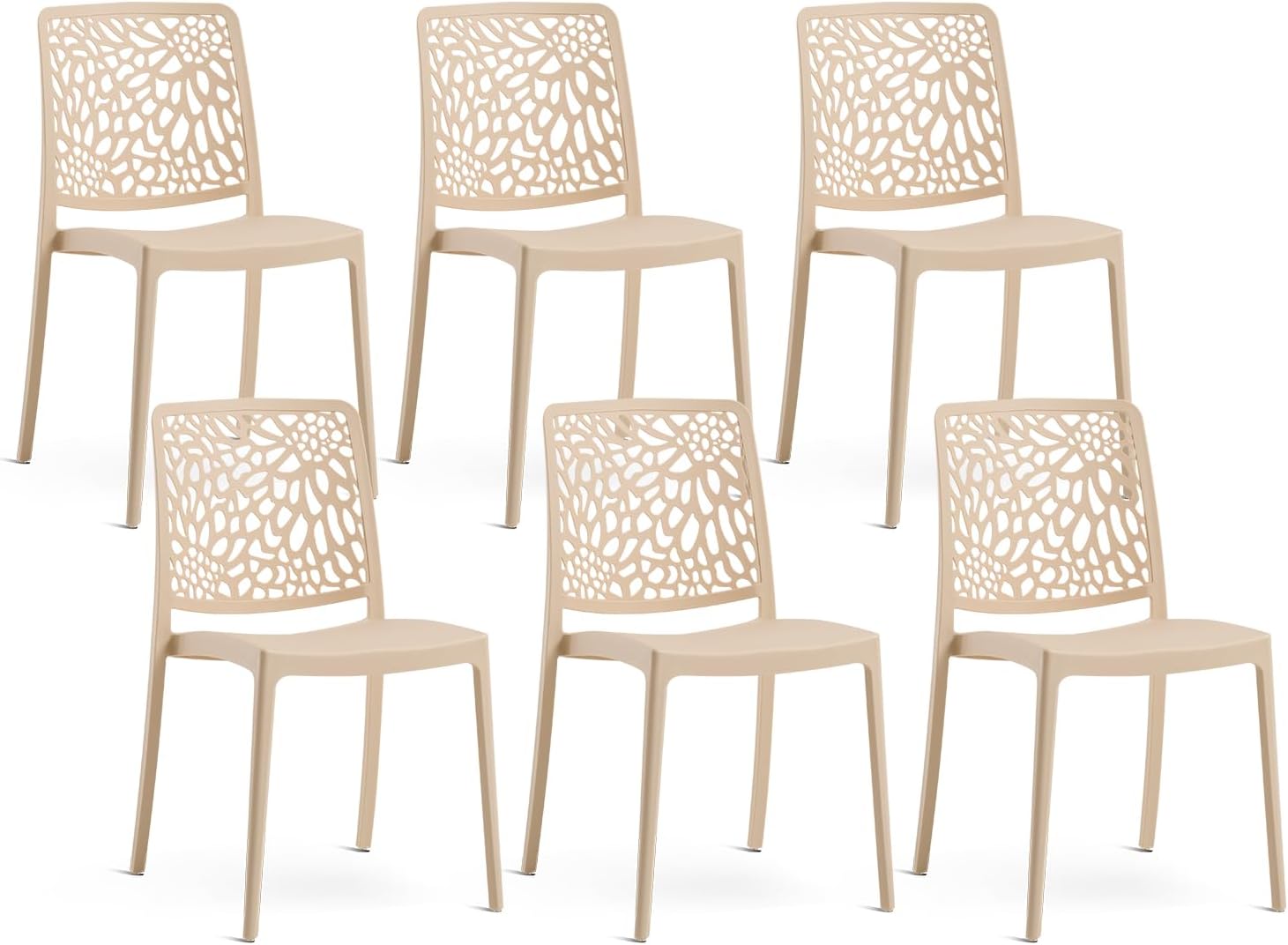 SIEDITI FUORI E DENTRO Lot de 6 chaises Sole empilables crème, polypropylène renforcé fibre de verre, design moderne intérieur extérieur-Luxemybase