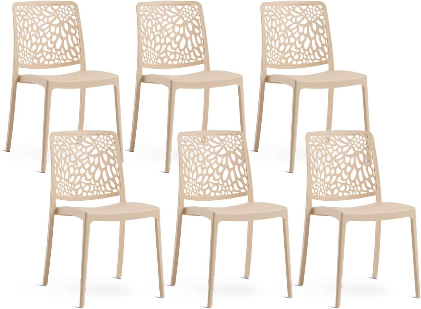 SIEDITI FUORI E DENTRO Lot de 6 chaises Sole empilables crème, polypropylène renforcé fibre de verre, design moderne intérieur extérieur-Luxemybase