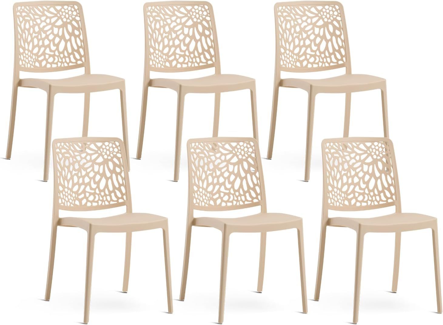 SIEDITI FUORI E DENTRO Lot de 6 chaises Sole empilables crème, polypropylène renforcé fibre de verre, design moderne intérieur extérieur-Luxemybase