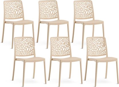 SIEDITI FUORI E DENTRO Lot de 6 chaises Sole empilables crème, polypropylène renforcé fibre de verre, design moderne intérieur extérieur-Luxemybase