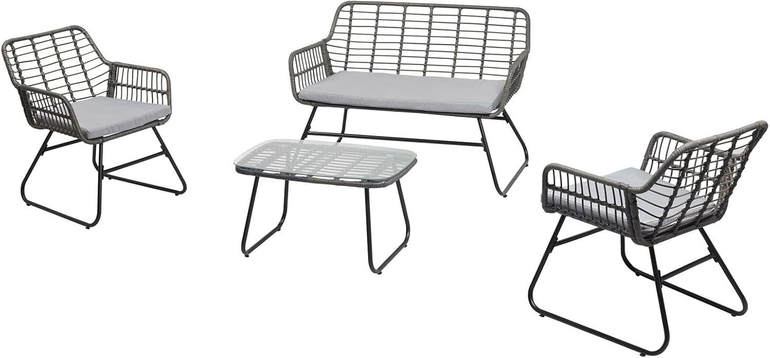 IDIMEX Salon de Jardin Extérieur Riviera 4 Personnes Noir et Gris – 1 Canapé, 2 Fauteuils avec Coussins Gris et 1 Table Basse, Résistant aux Intempéries, 118 x 69 x 82 cm, Assemblage Requis-Luxemybase