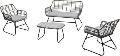 IDIMEX Salon de Jardin Extérieur Riviera 4 Personnes Noir et Gris – 1 Canapé, 2 Fauteuils avec Coussins Gris et 1 Table Basse, Résistant aux Intempéries, 118 x 69 x 82 cm, Assemblage Requis-Luxemybase