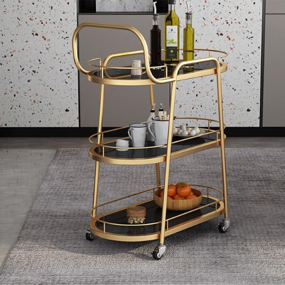 RNQZ Chariot de Service Moderne Noir, Chariot de Bar de Cuisine et à Vin avec Finition Blanche, Desserte pour Cuisine et Salon-Luxemybase