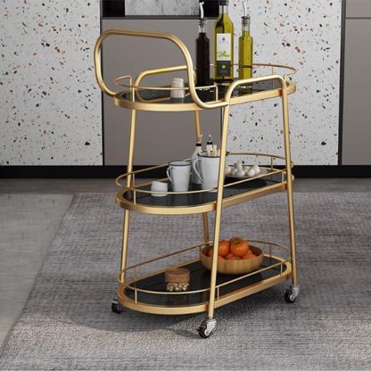RNQZ Chariot de Service Moderne Noir, Chariot de Bar de Cuisine et à Vin avec Finition Blanche, Desserte pour Cuisine et Salon-Luxemybase