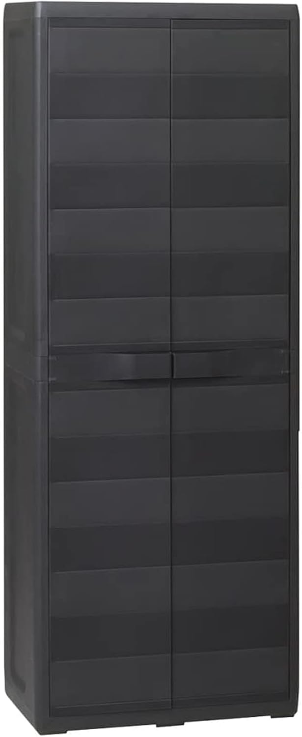 Tidyard Catherinol Armoire de rangement de jardin Noir en polypropylène avec 3 étagères Rectangulaire Montage au sol Armoire extérieur-Luxemybase