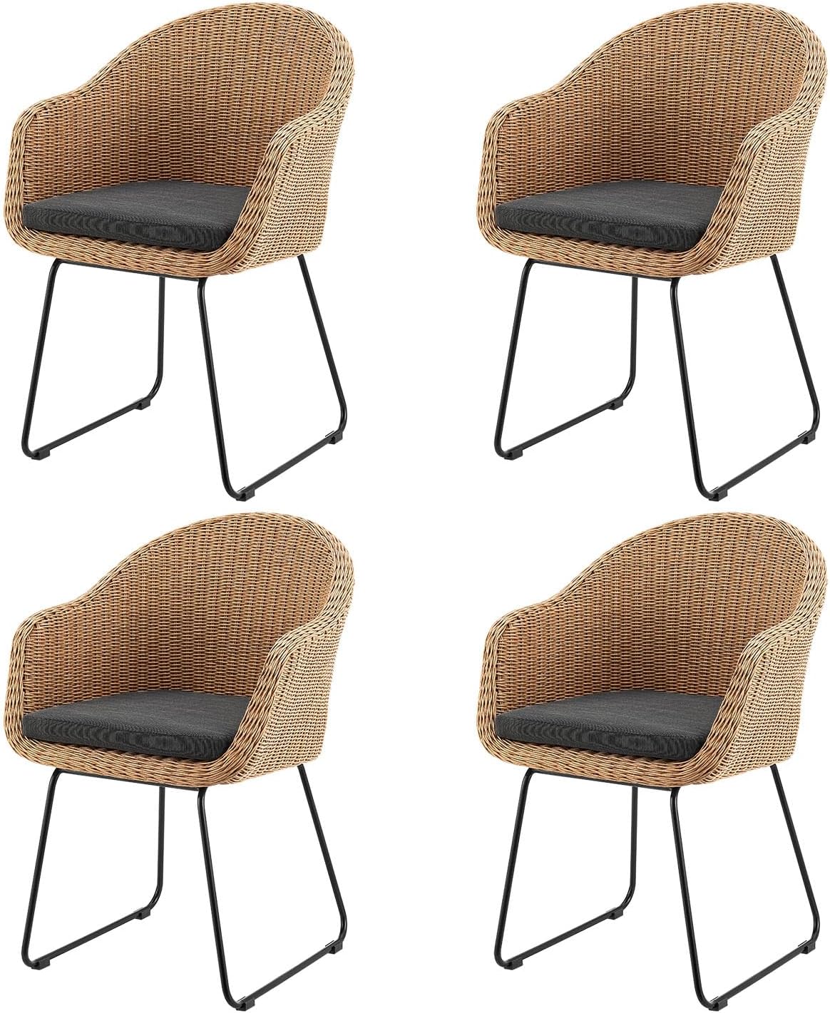 TecTake Lot de 6 chaises de jardin avec accoudoirs empilables, fauteuils extérieur en polyrotin noir et acier laqué, pour terrasse balcon véranda-Luxemybase