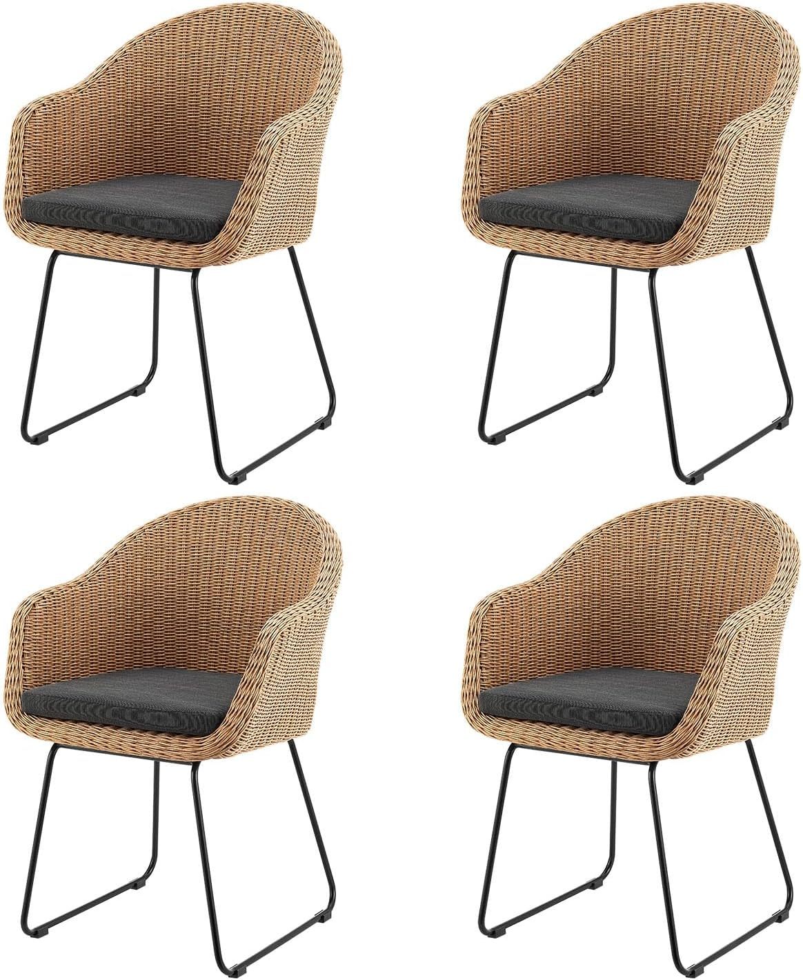 TecTake Lot de 6 chaises de jardin avec accoudoirs empilables, fauteuils extérieur en polyrotin noir et acier laqué, pour terrasse balcon véranda-Luxemybase