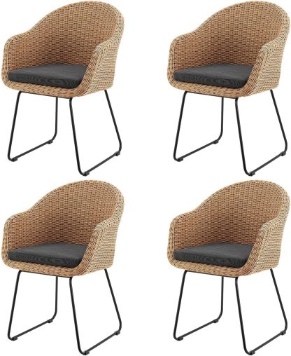 TecTake Lot de 6 chaises de jardin avec accoudoirs empilables, fauteuils extérieur en polyrotin noir et acier laqué, pour terrasse balcon véranda-Luxemybase