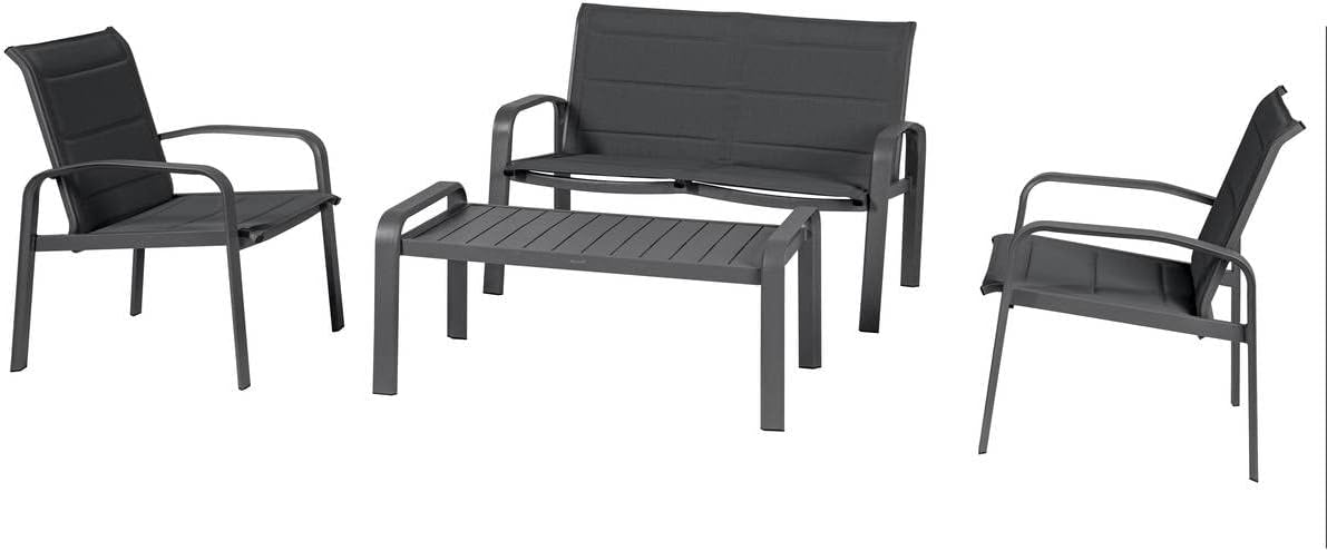 Hespéride Salon de Jardin Elyn 4 Places Anthracite et Graphite – 2 Fauteuils, 1 Canapé et 1 Table Basse, Anti-Rouille, Séchage Rapide, 22,5 kg, Style Tendance-Luxemybase