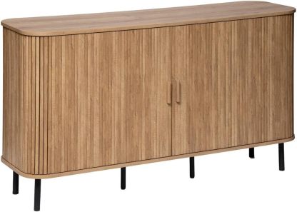 Atmosphera Buffet Colva 140x80,5x40 cm effet chêne, meuble de rangement 2 portes avec 6 cases, style tendance beige, montage au sol-Luxemybase