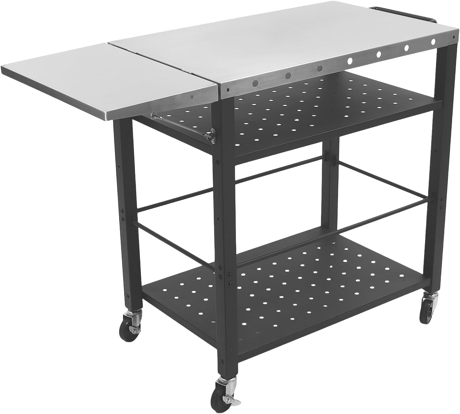 Chariot de Service Pliable pour Barbecue avec 3 Étagères et Poignée Mobile, Desserte pour Jardin et Terrasse, Modèle KM-JmxA7X-Luxemybase